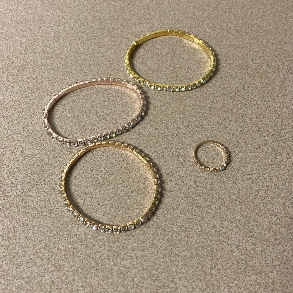 4/$20 bundle and save Gold and Rose Gold tone Crystal Bracelet & Ring Set